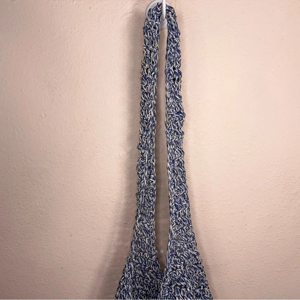 Blue White Crocheted Crochet Purse Boho Bohemian Lined Beach Hippie Vacation